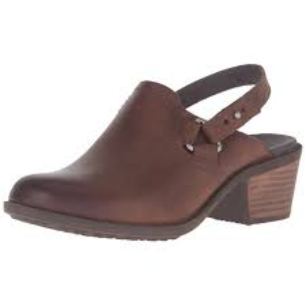 Teva Foxy Leather Slingback Clogs Brown Peep Toe Block Heel Shoes size 8.5